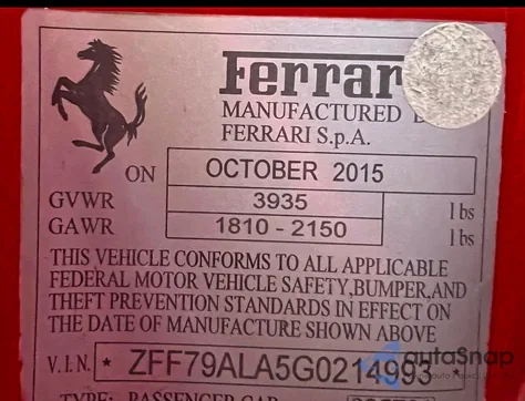 2016 Ferrari 488 Gtb z USA, uszkodzony, nr VIN ZFF79ALA5G0214993